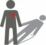 Zdjęcie baneru dotyczącego problematyki przemocy wobec osób starszych - zarys człowieka z czerwonym sercem.