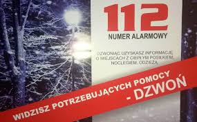 Plakat z nr alarmowym 112 przypominający o osobach potrzebujących pomocy.